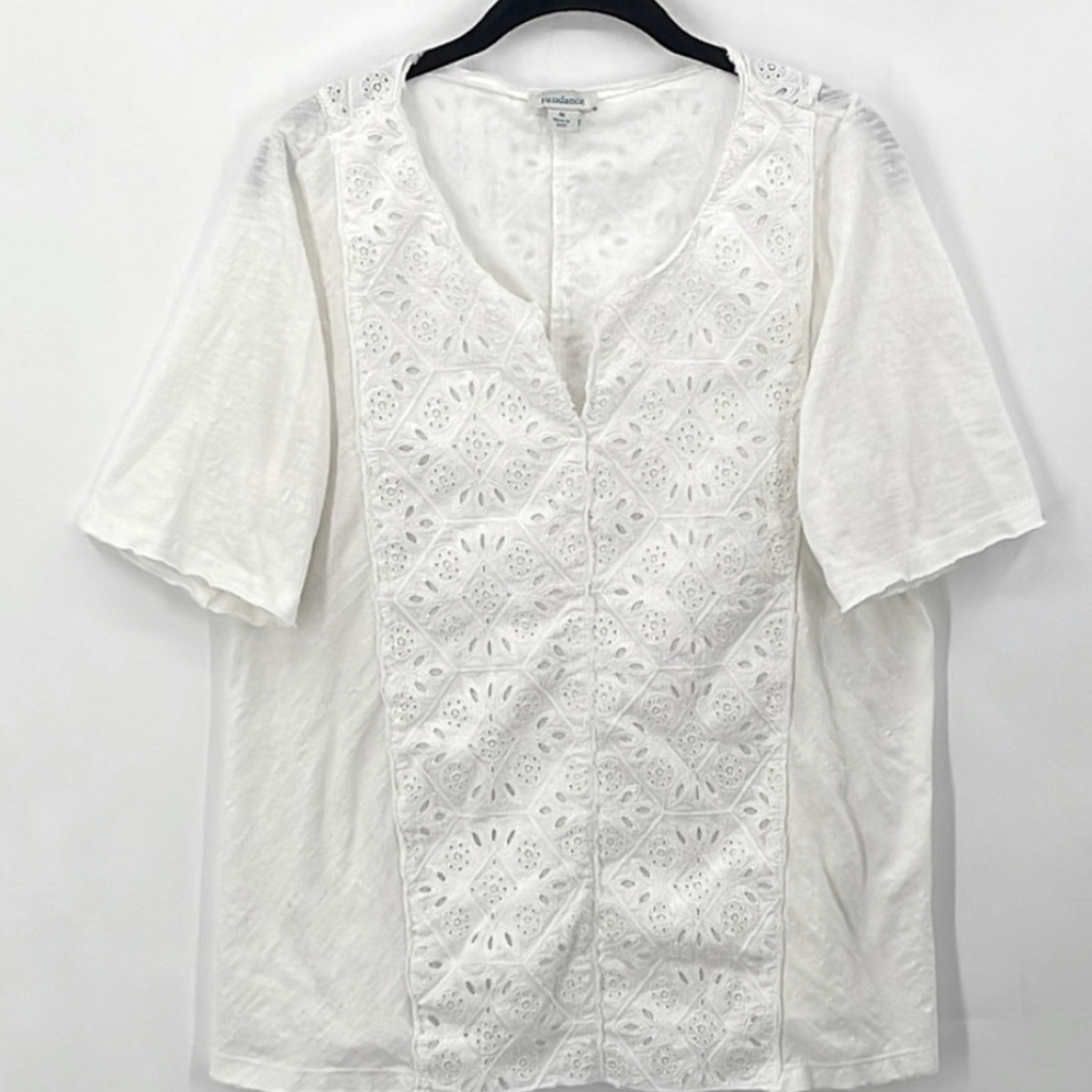 Sundance Embroidered Eyelet Top Ivory Peasant Basic Blouse Oversized Small